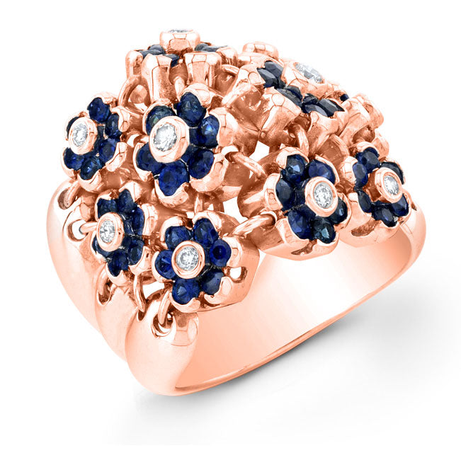 Vintage Style Diamond and Sapphire Flower Ring