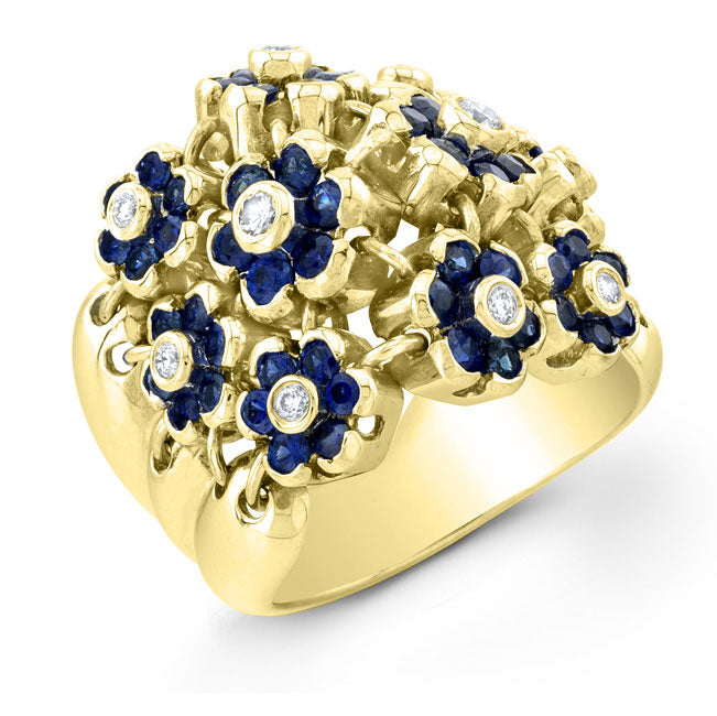 Vintage Style Diamond and Sapphire Flower Ring