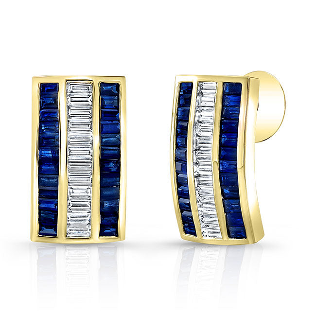 Baguette Diamond & Sapphire Earrings