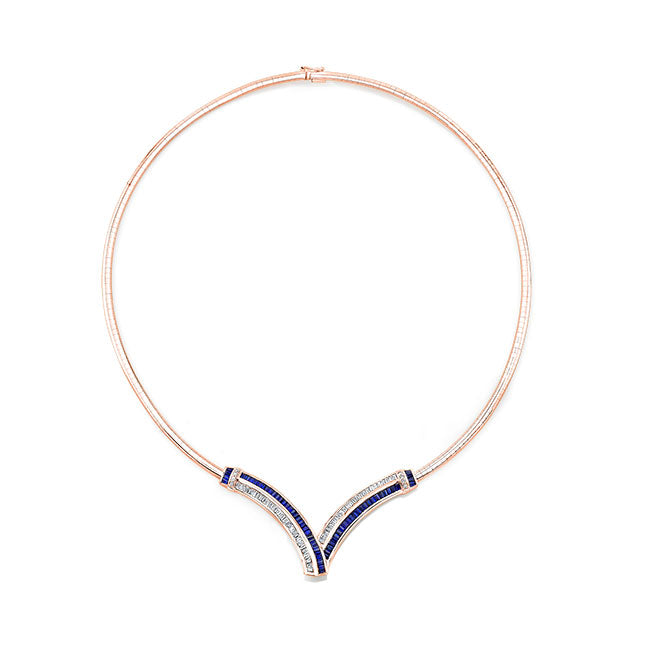 Diamond And Sapphire Omega Necklace