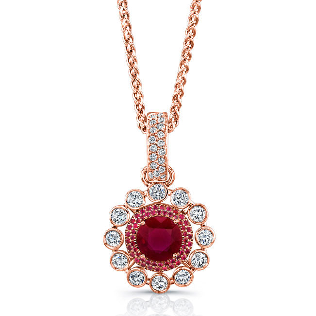 Ruby & Diamond Halo Pendant