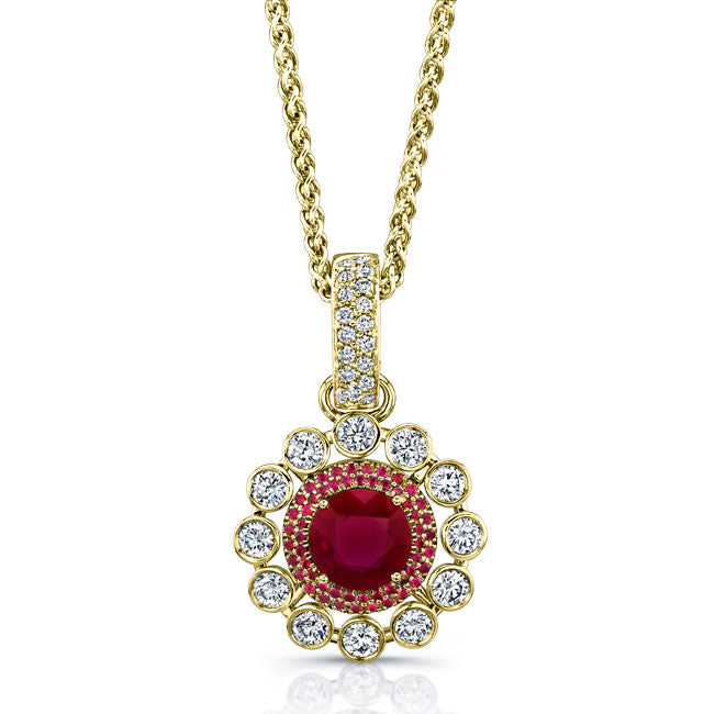 Ruby & Diamond Halo Pendant