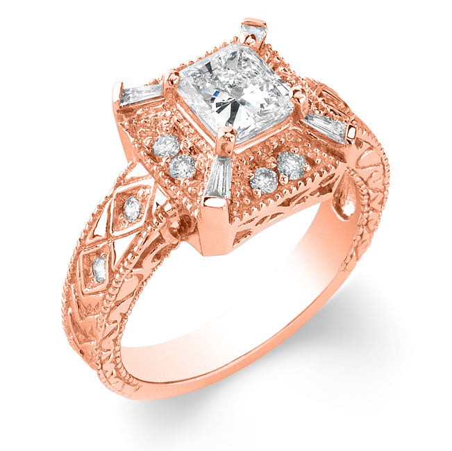 Vintage Style Engraved Halo Diamond Engagement Ring