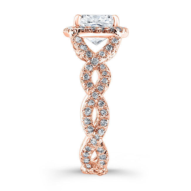 Modern Style Twisted Shank Halo Diamond Engagement Ring