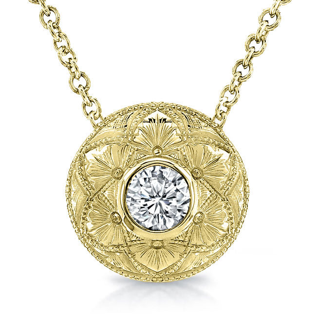 Diamond Bezel Pendant Hand Engraved