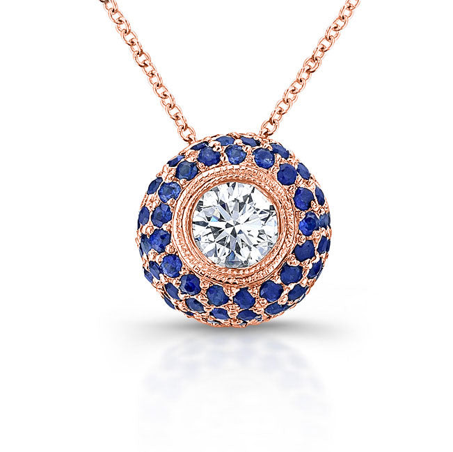 Blue Sapphire & Diamond Bezel Pendant