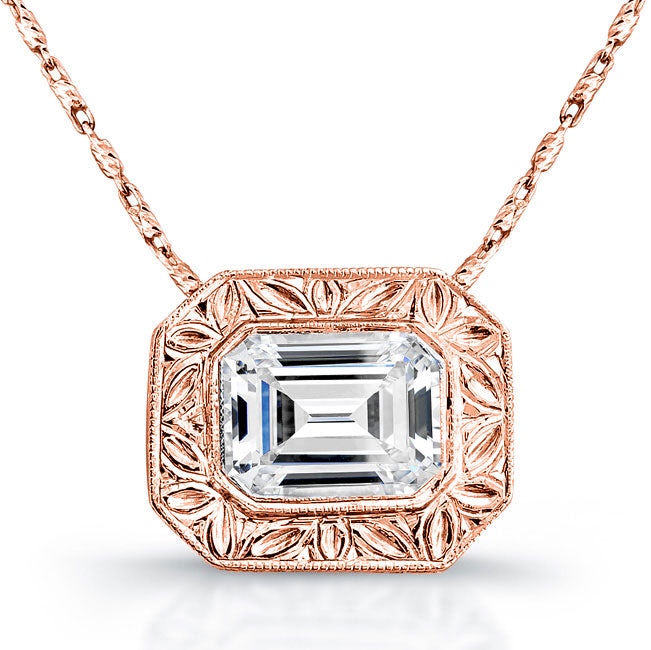 Emerald Diamond Bezel Pendant Hand Engraved