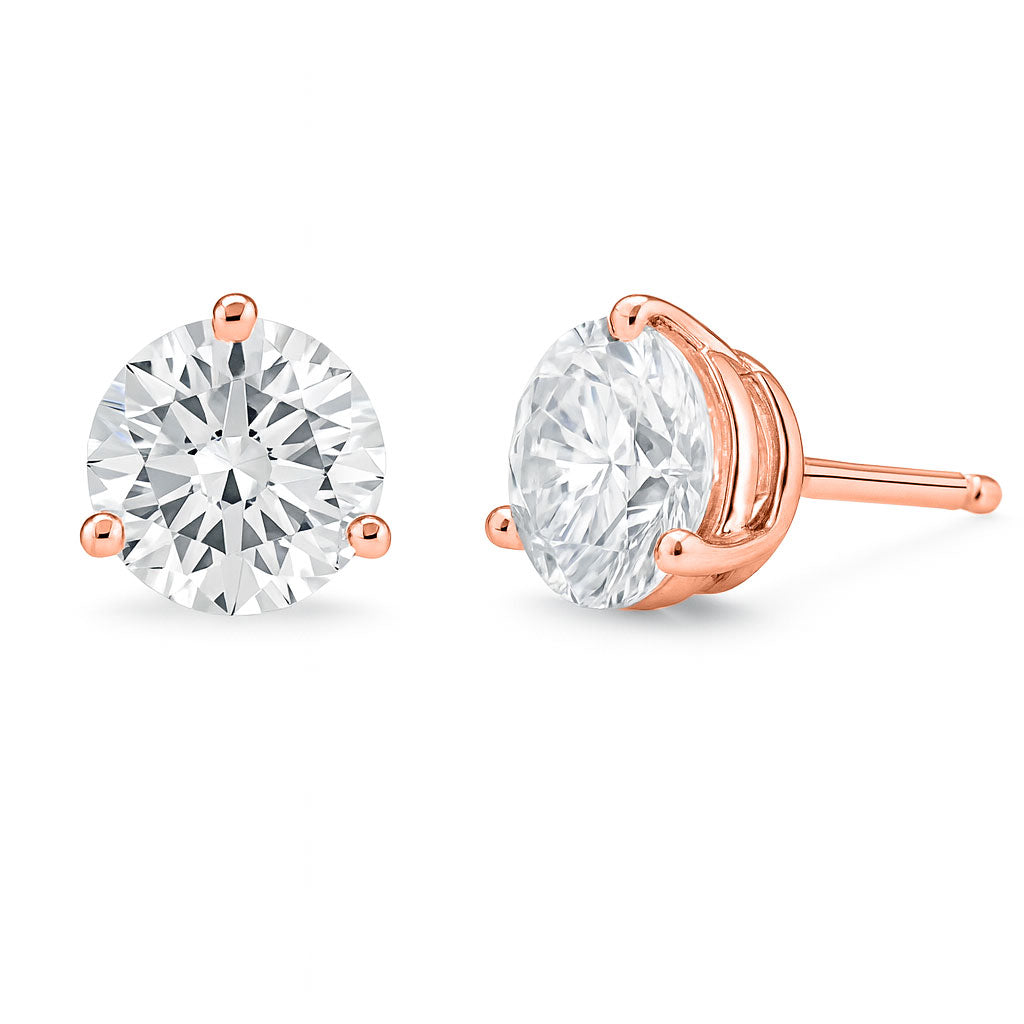 2 Carat Round Lab Grown Diamond Stud Earrings (1.00 ct Each) in Gold or Platinum