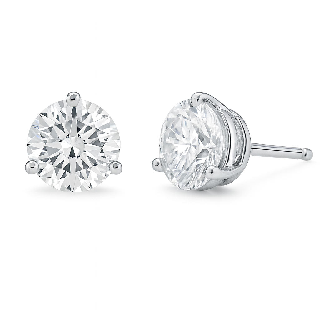 2 Carat Round Lab Grown Diamond Stud Earrings (1.00 ct Each) in Gold or Platinum