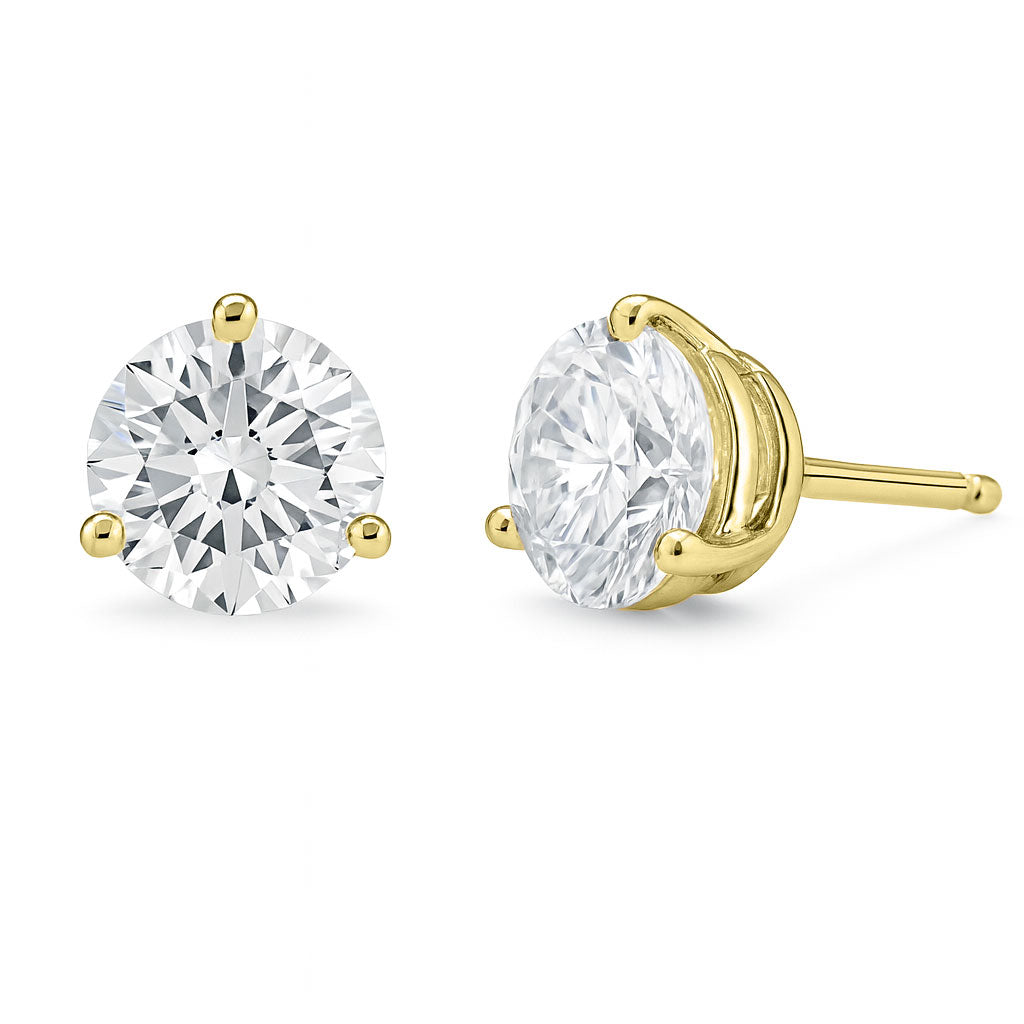 2 Carat Round Lab Grown Diamond Stud Earrings (1.00 ct Each) in Gold or Platinum