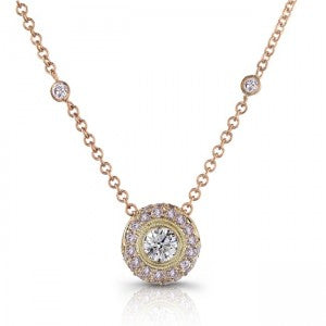 Rose Gold Pink Diamond Halo Pendant