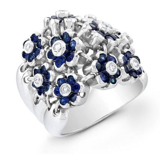 Vintage Style Diamond and Sapphire Flower Ring