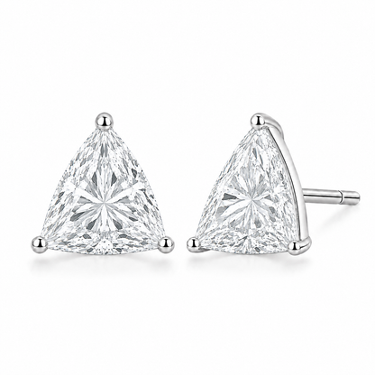 4 Carat Trillion Lab Grown Diamond Stud Earrings (2.00 ct Each) in Gold or Platinum