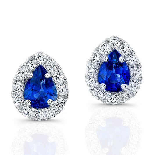 Diamond & Pear Sapphire Earrings