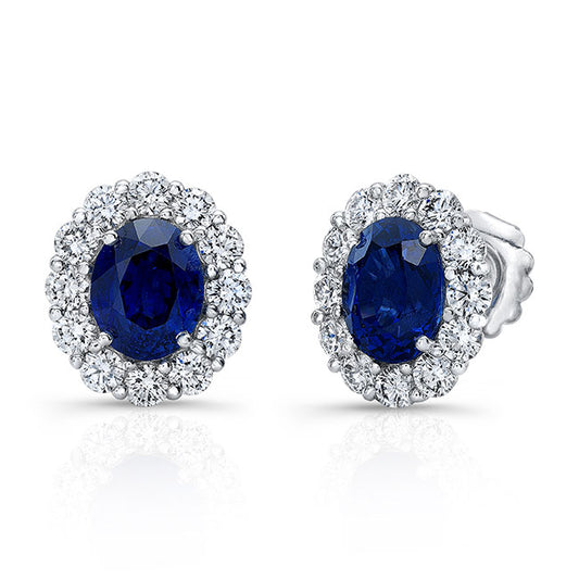 Diamond & Oval Sapphire Earrings