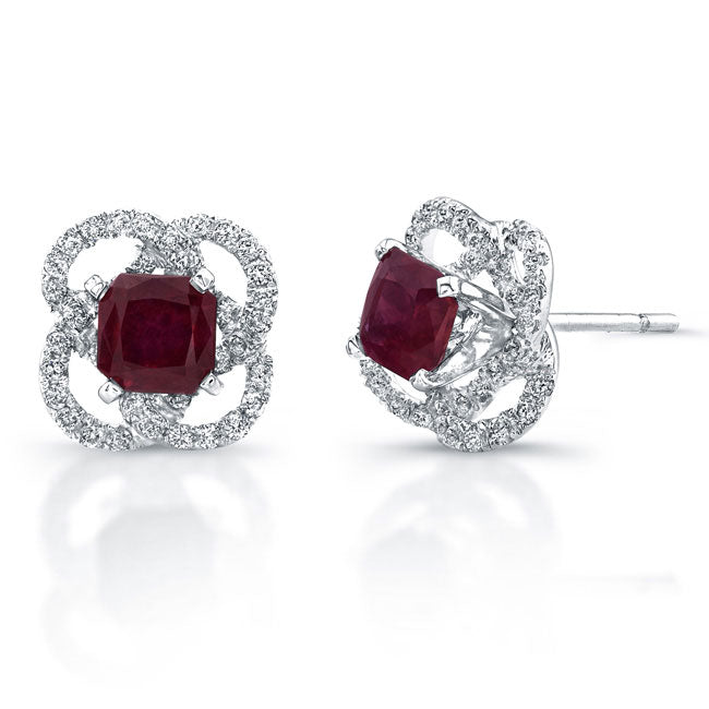 Diamond & Ruby Flower Earrings