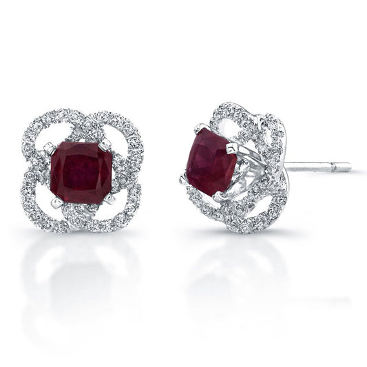 Diamond & Ruby Flower Earrings