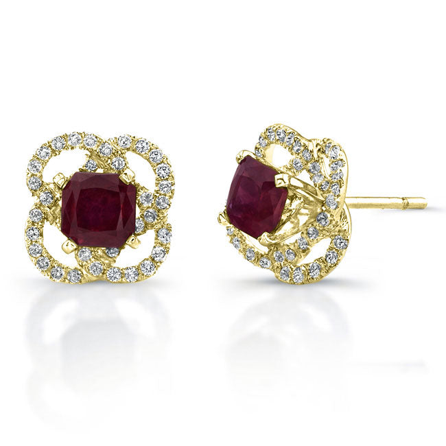 Diamond & Ruby Flower Earrings