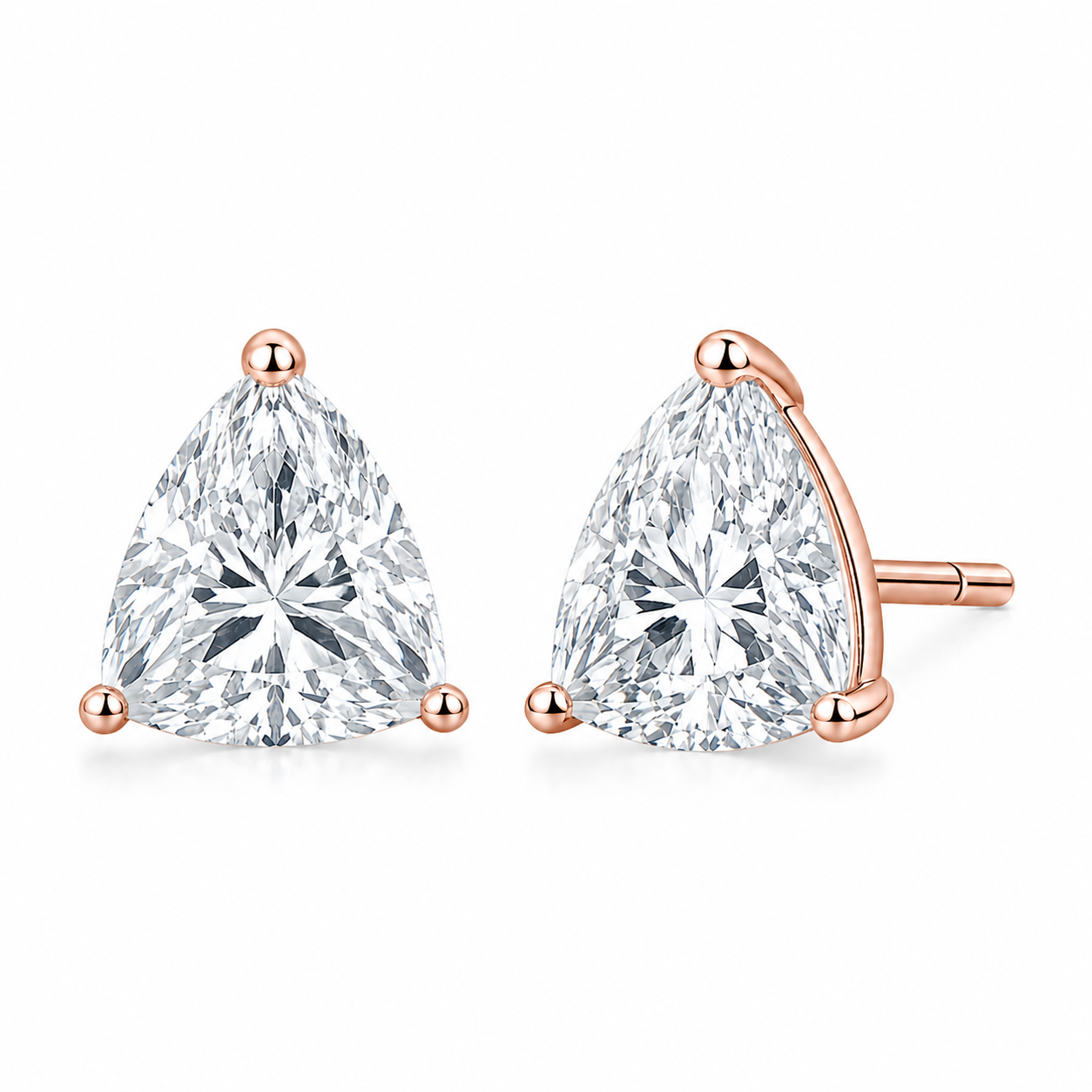 2 Carat Trillion Lab Grown Diamond Stud Earrings (1.00 ct Each) in Gold or Platinum