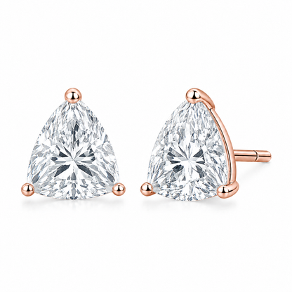 2 Carat Trillion Lab Grown Diamond Stud Earrings (1.00 ct Each) in Gold or Platinum