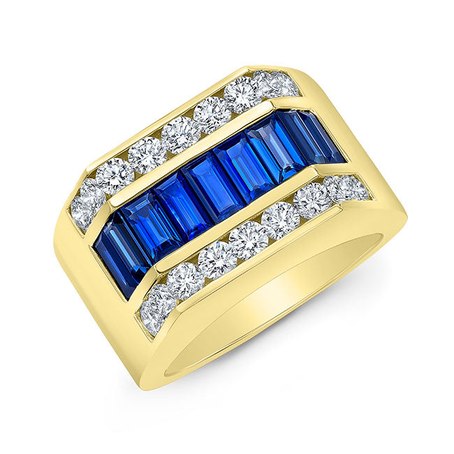 Men's Modern Style Diamond and Sapphire Ring