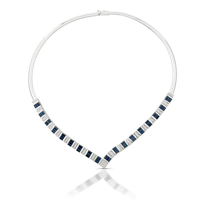 Diamond And Blue Sapphire Necklace
