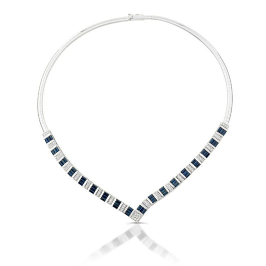 Diamond And Blue Sapphire Necklace