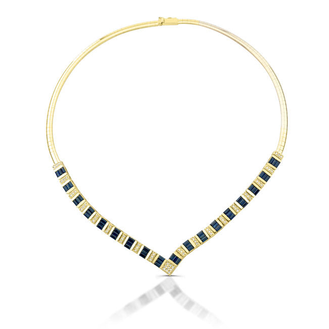 Diamond And Blue Sapphire Necklace