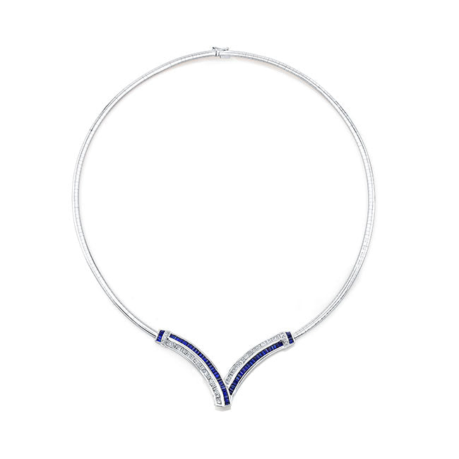 Diamond And Sapphire Omega Necklace