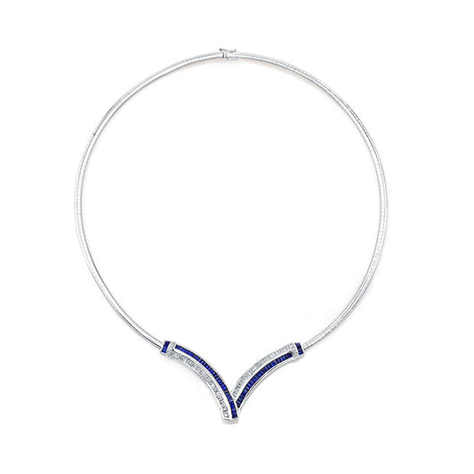Diamond And Sapphire Omega Necklace