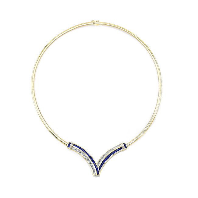 Diamond And Sapphire Omega Necklace