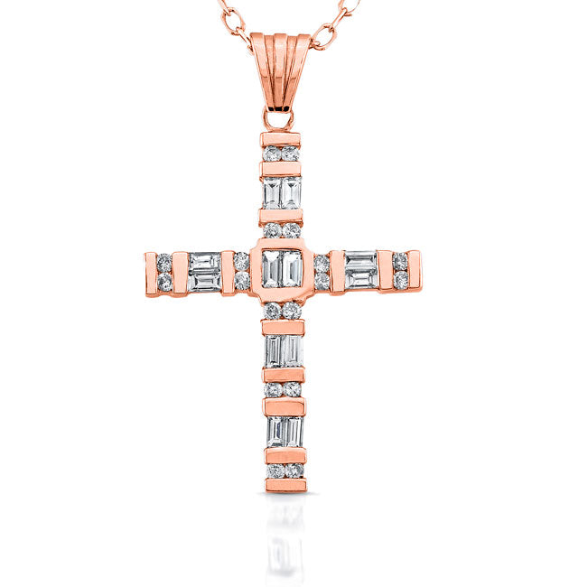Baguette & Round Diamond Cross Pendant