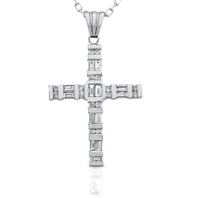 Baguette & Round Diamond Cross Pendant