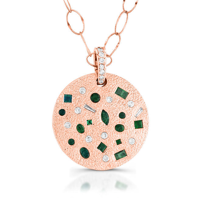 Bezel Green Emerald Diamond Pendant