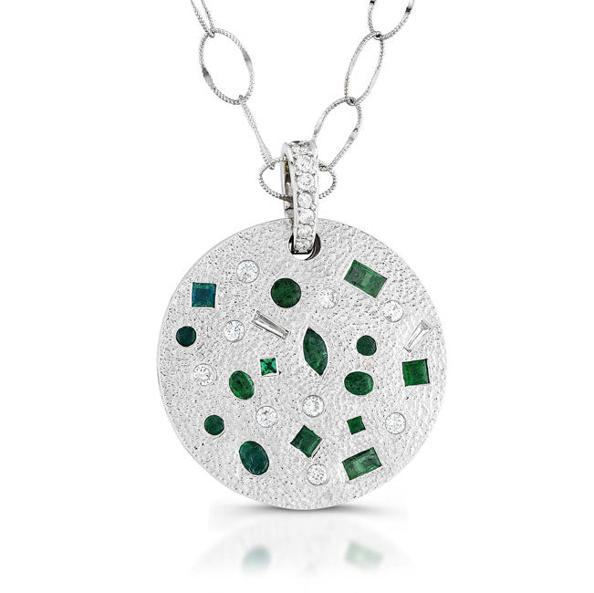 Bezel Green Emerald Diamond Pendant