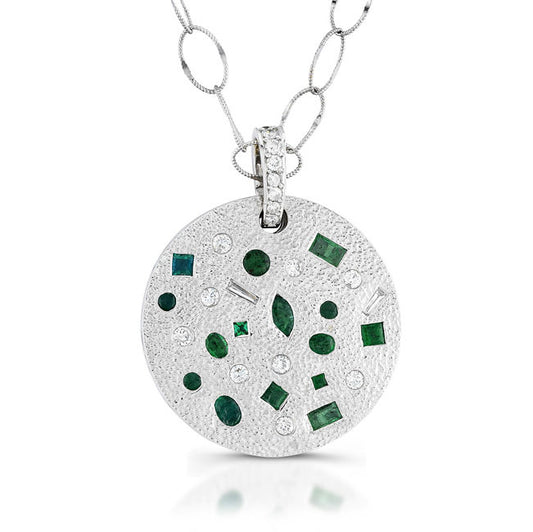 Bezel Green Emerald Diamond Pendant