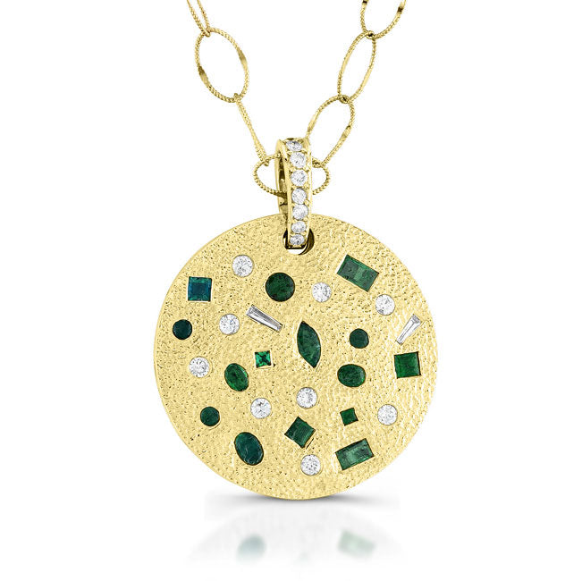 Bezel Green Emerald Diamond Pendant