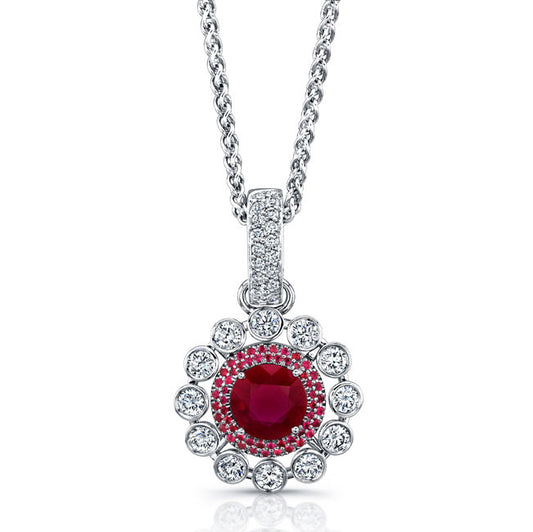 Ruby & Diamond Halo Pendant
