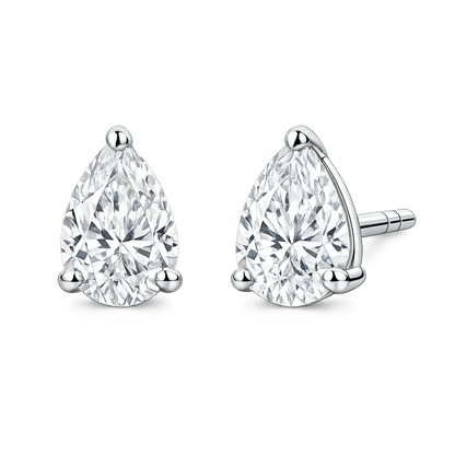 4 Carat Pear Shape Lab Grown Diamond Stud Earrings (2.00 ct Each) in Gold or Platinum