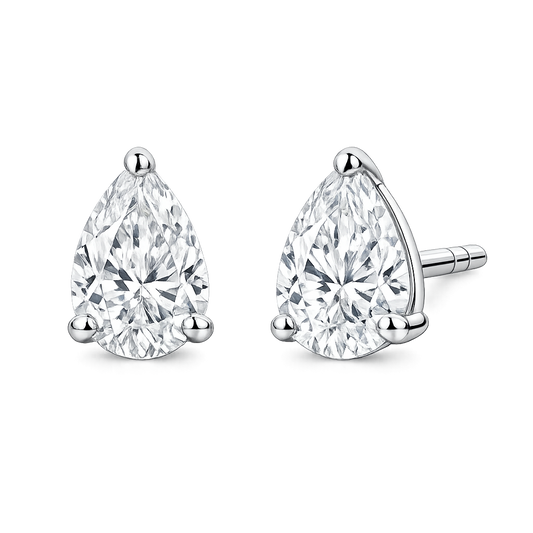 6 Carat Pear Shape Lab Grown Diamond Stud Earrings (3.00 ct Each) in Gold or Platinum