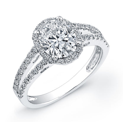 Modern Style Split Shank Halo Diamond Engagement Ring