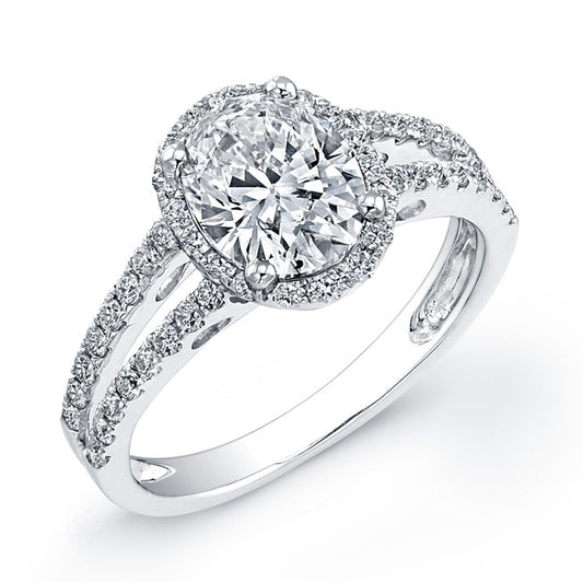 Modern Style Split Shank Halo Diamond Engagement Ring