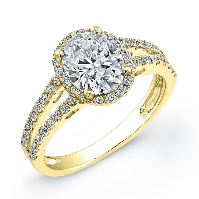 Modern Style Split Shank Halo Diamond Engagement Ring
