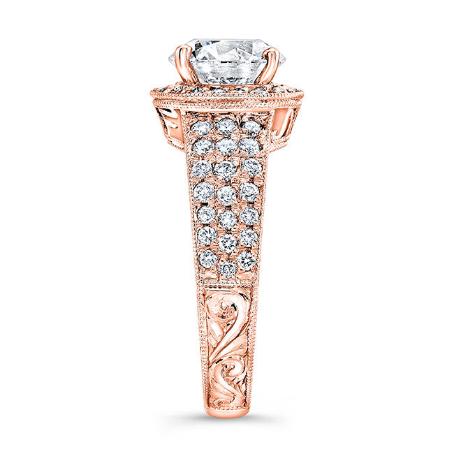 Vintage Style Engraved Halo Diamond Engagement Ring