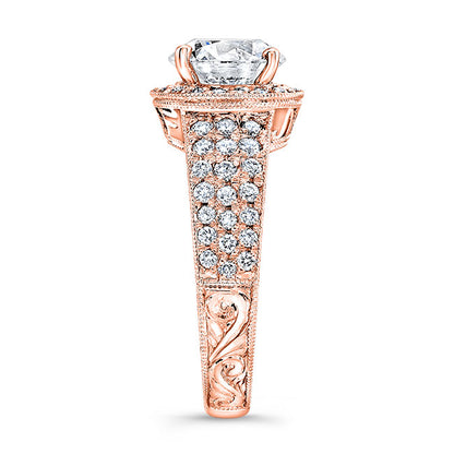 Vintage Style Engraved Halo Diamond Engagement Ring