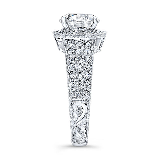 Vintage Style Engraved Halo Diamond Engagement Ring