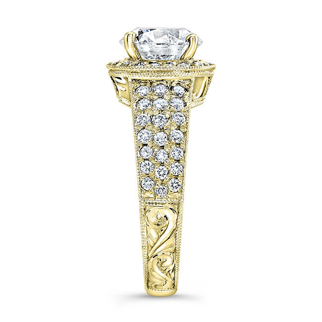 Vintage Style Engraved Halo Diamond Engagement Ring