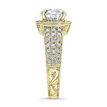 Vintage Style Engraved Halo Diamond Engagement Ring