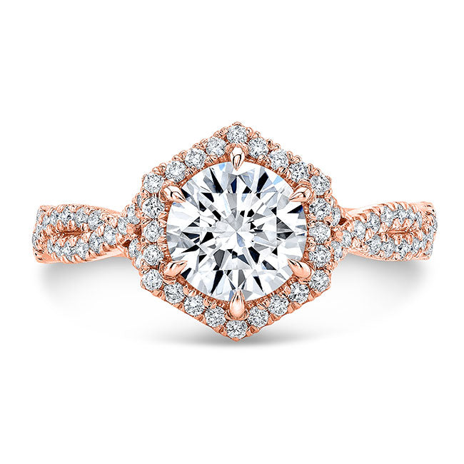Twisted Shank Diamond Halo Engagement Ring