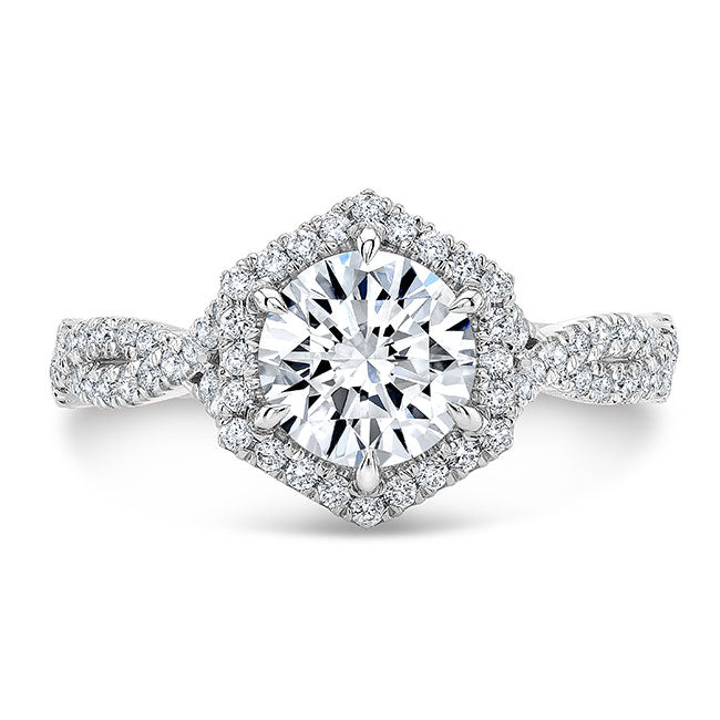 Twisted Shank Diamond Halo Engagement Ring